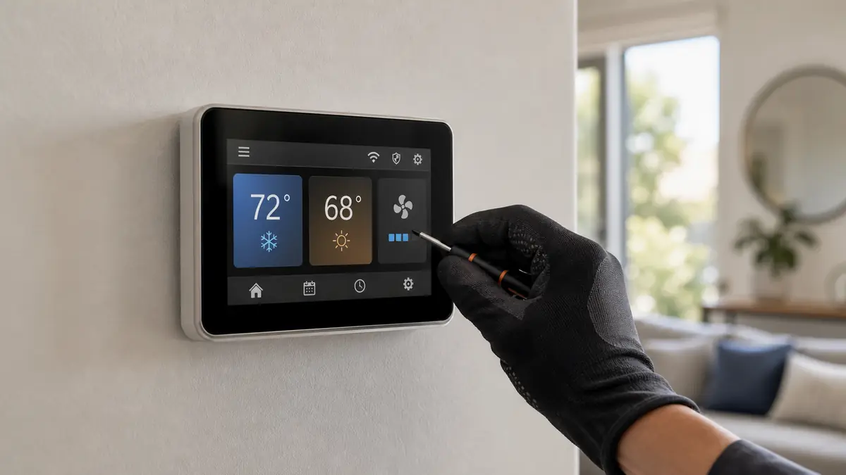 Carrier Infinity System Control touchscreen on an Alhambra wall in ZIP 91801